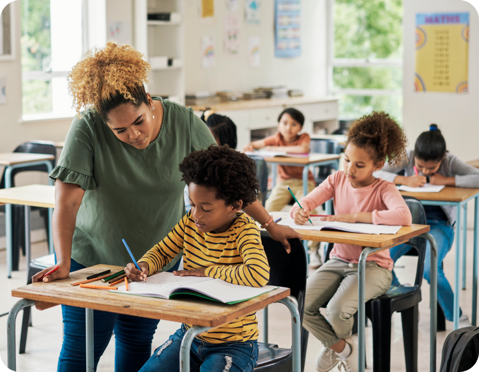 Teacher helping student