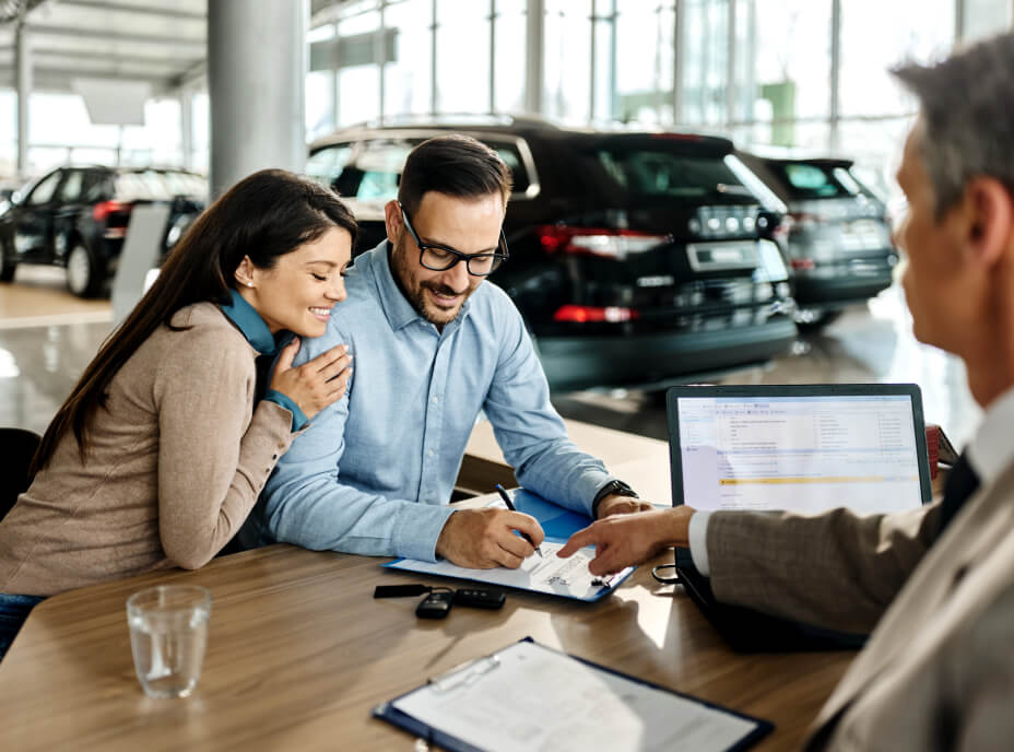 young couple financing car