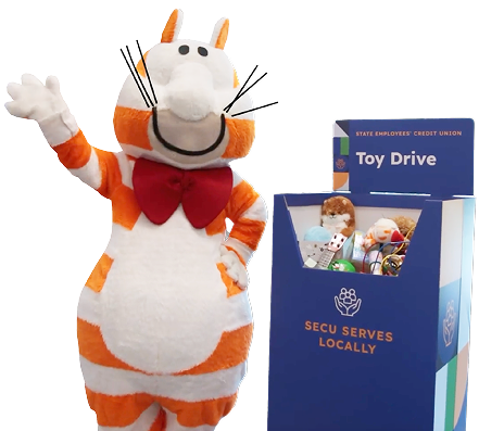 FAT CAT with donations for toy drive