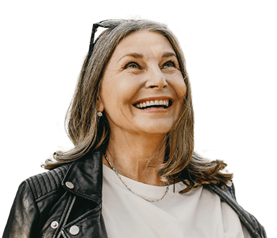 Lady in leather jacket smiling