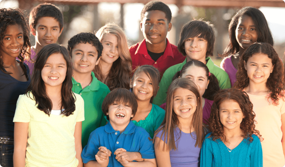 Group of diverse kids and teens