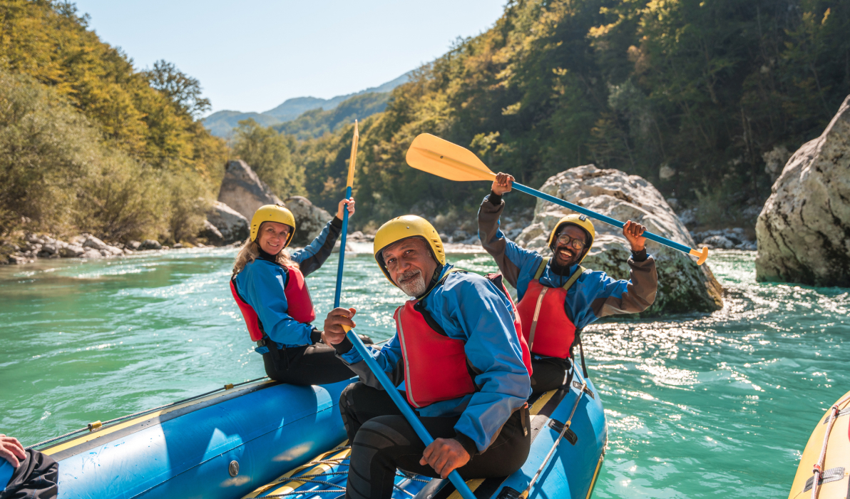 3 friends whitewater rafting