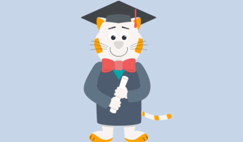 FAT CAT in cap and gown