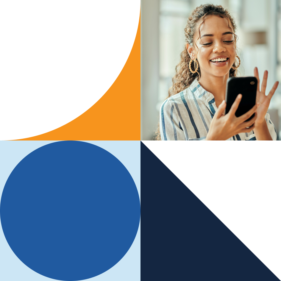 lady with curly hair using cell phone